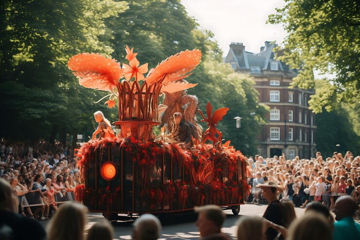 Foto foto van dynamische carnavalsparade met feestelijke