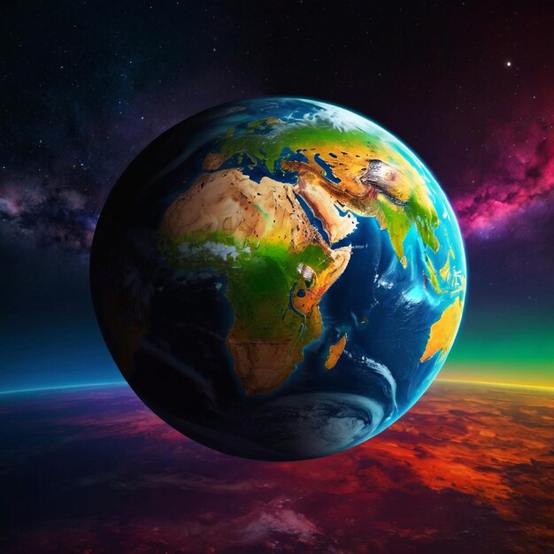 Foto van een 3D-karakter planeet aarde in het zonnestelsel