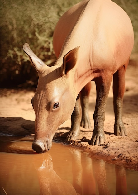 Foto van een aardvarken die geniet van een waterpoel 1