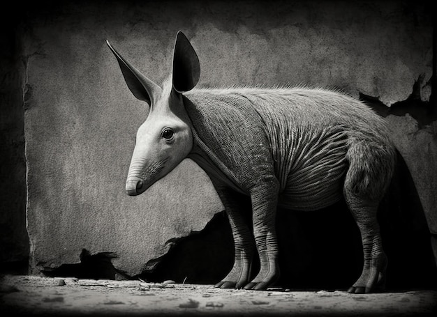 Foto van een aardvarken met een artistieke 4