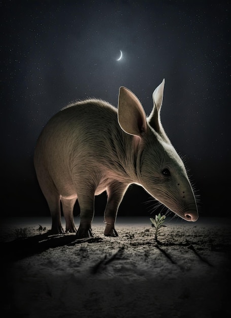 Foto van een aardvarken op zoek naar voedsel