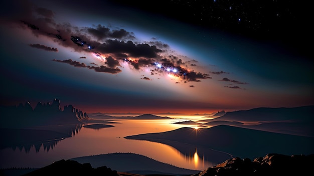 Foto van een adembenemend nachtelijke hemel schilderij die de schoonheid van sterren en wolken vastlegt