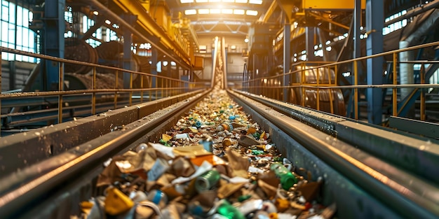 Foto van een afvalbeheersingscentrum in een biomassaverwerkingscentrum met een nauwkeurige scheiding en verwijdering van niet-recyclerbaar afval Conceptueel afvalbeheer Recyclingpraktijken Verwerking van biomassa