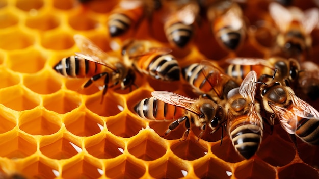 foto van een bijenkorf op een honingraat met copyspace