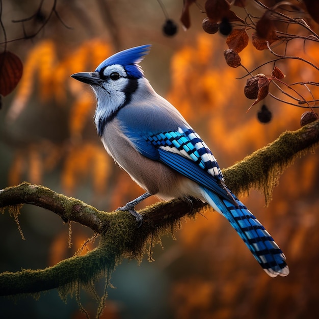 Foto van een Bluejay zittend op een boomtak