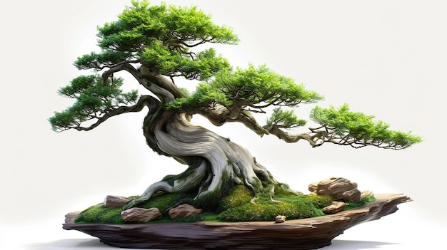 Foto van een bonsai boom in een pot in een geïsoleerde achtergrond Een perfecte bonsai plant gegenereerd door AI