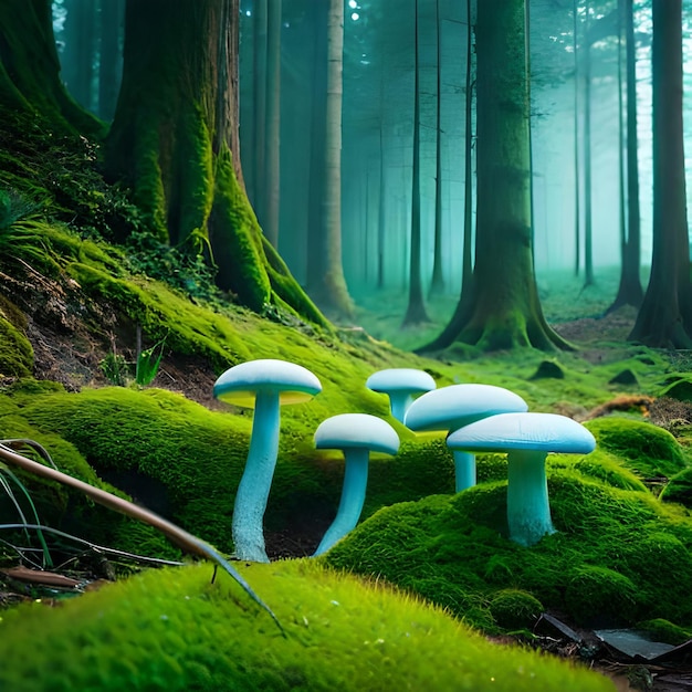 foto van een bos met paddenstoelen