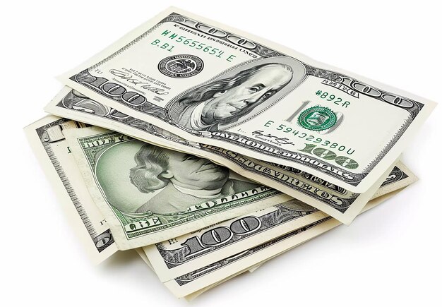 Foto van een bundel stapel biljetten contant geld dollars usd papieren valuta geld achtergrond