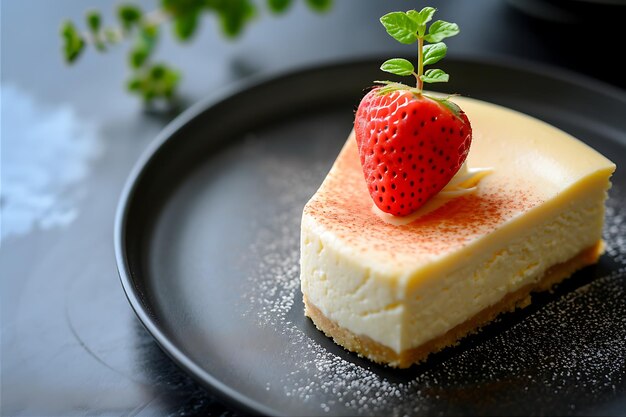 Foto van een cheesecake met aardbeien