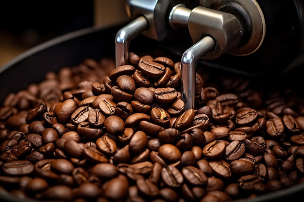 Foto van een close-up van koffiebonen in een koffiemolen