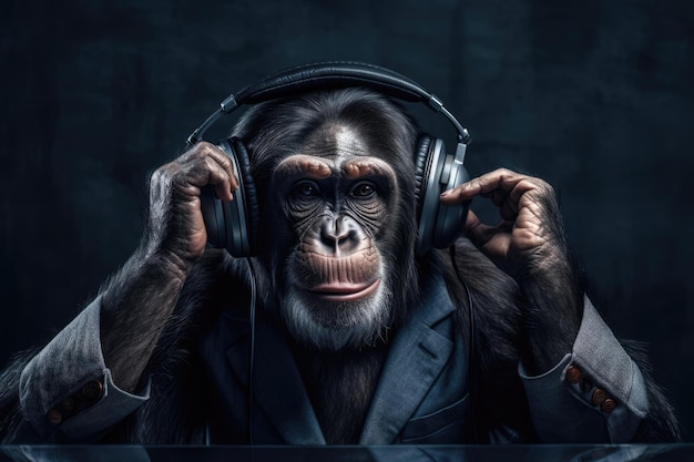 Foto van een DJ chimpansee mooie Generatieve AI AIG32
