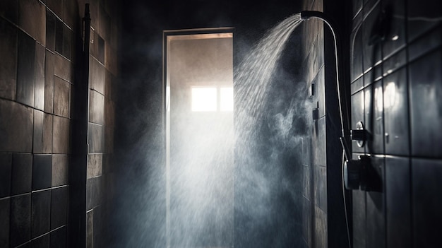 Foto van een douche met stromend water en stoom