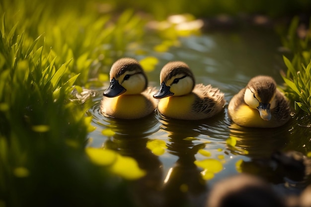 Foto foto van een eendje dat in de natuur in het water zwemt