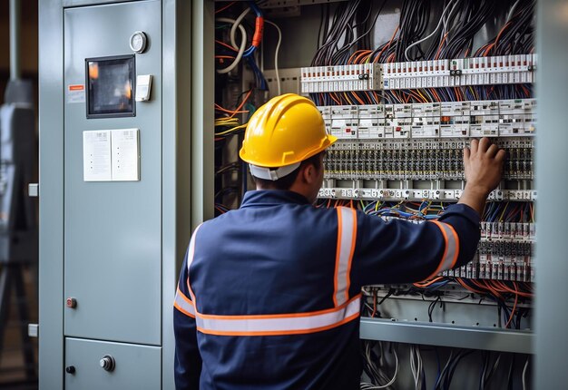 Foto van een elektrische technicus aan het werk