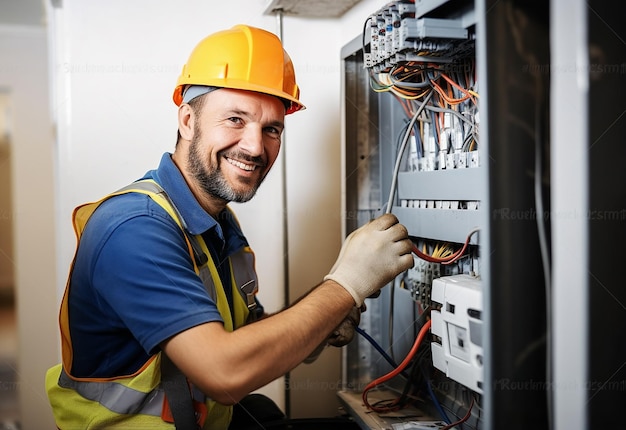 Foto foto van een elektrische technicus aan het werk