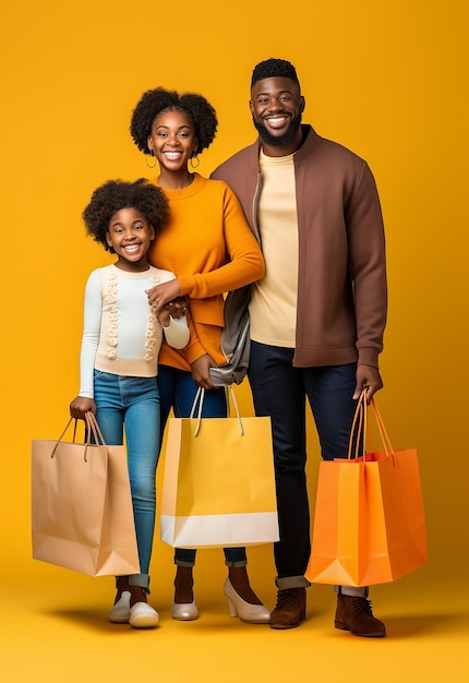 Foto van een gelukkige, mooie familie die samen winkelt