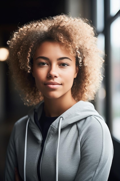 Foto van een gezonde jonge vrouw die na haar workout staat, gemaakt met generatieve AI