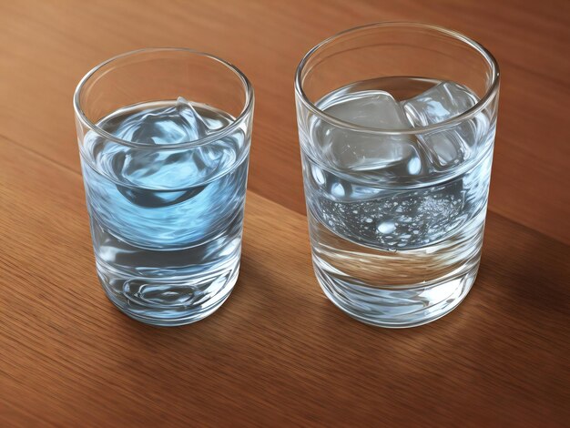 Foto van een glas water op een houten tafel, ai gegenereerd