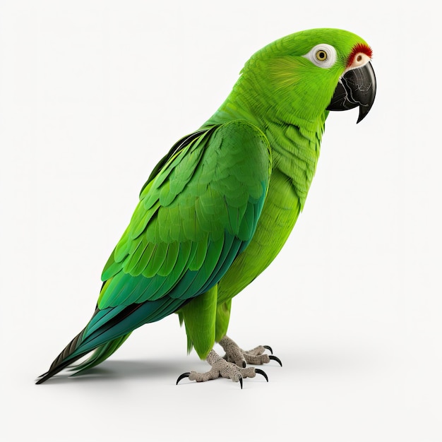 Foto foto van een groene papegaai geïsoleerd op een witte achtergrond