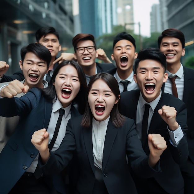 Foto van een groep jonge zakenlieden Gelukkige Aziatische zakenvrouw