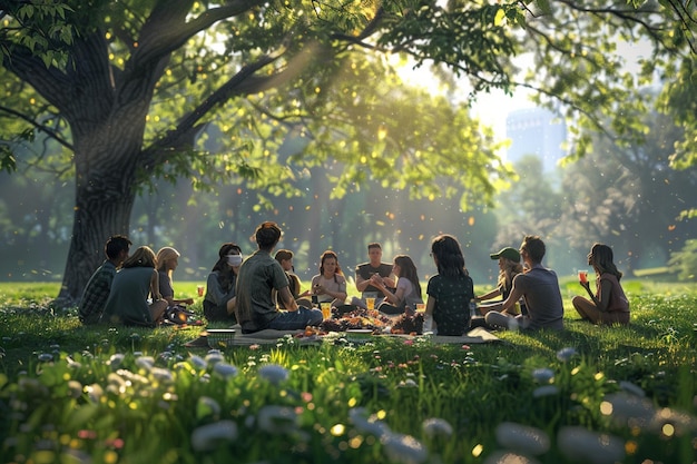 Foto van een groep leraren die genieten van een picknick in de p