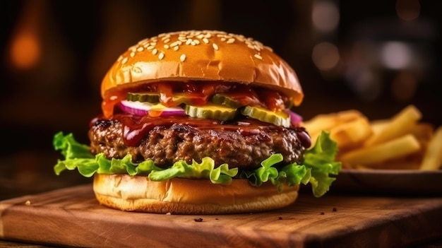 foto van een heerlijke hamburger met saus en kaas