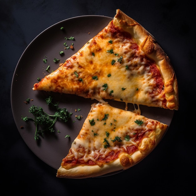 Foto van een heerlijke pizzapunt genomen vanuit een bovenaanzicht die de hartige aantrekkingskracht vastlegt en een