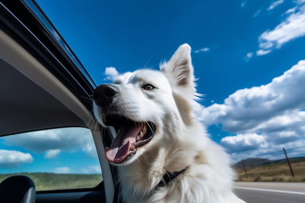 Foto van een hond op een auto