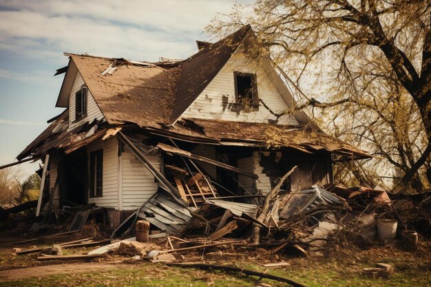 Foto foto van een huis met een beschadigd dak