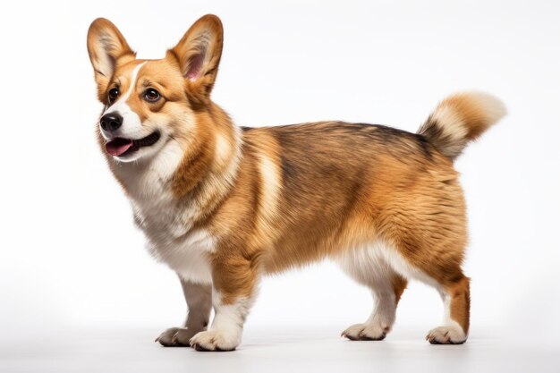 foto van een hyperrealistische Pembroke Welsh corgi op een witte achtergrond