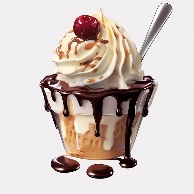 Foto van een ijsje met chocolade druppel decoratie op de top