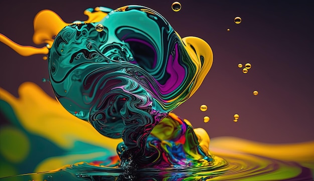 Foto van een inktdruppel die kleurbellen vormt onder watervloeistoffen die zich mengen in dynamische stroomvormende ro