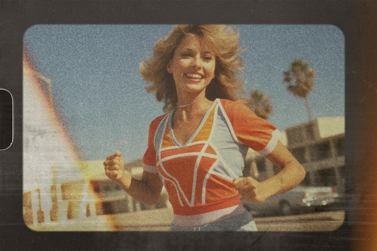 Foto foto van een joggende vrouw met filmgrain-effect