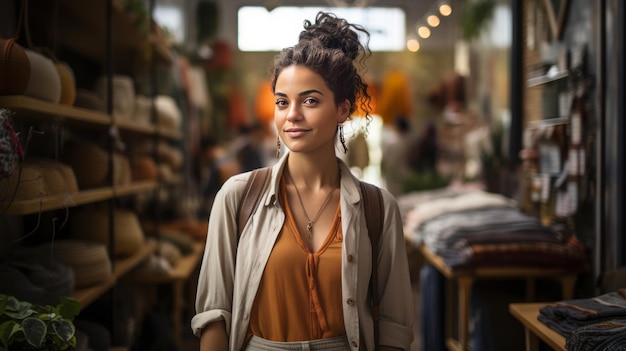 foto van een jonge eigenaar van een kledingwinkel die een laptop gebruikt in haar winkel