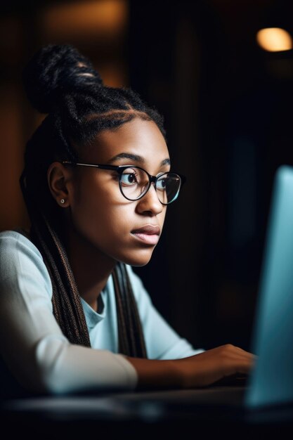 Foto van een jonge vrouw die haar laptop gebruikt om een nieuwe taal te leren