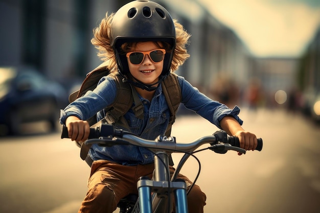 Foto van een jongen die op een fiets rijdt