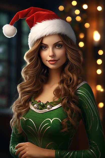 Foto foto van een kerstelf vrouw kerst achtergrond