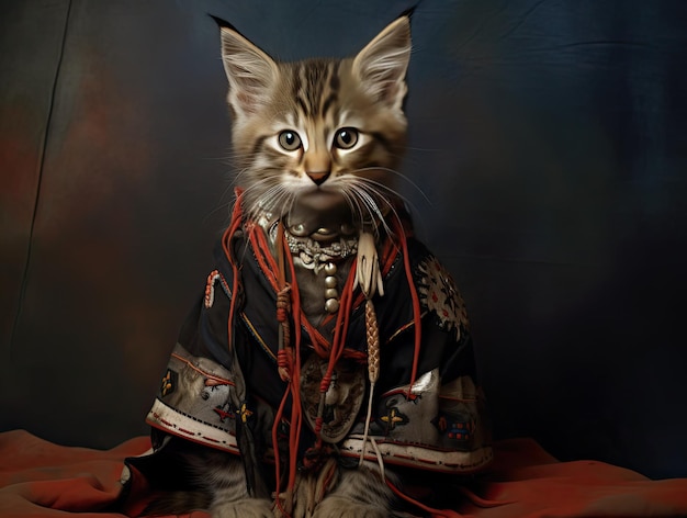 Foto van een kitten in cowboykleding