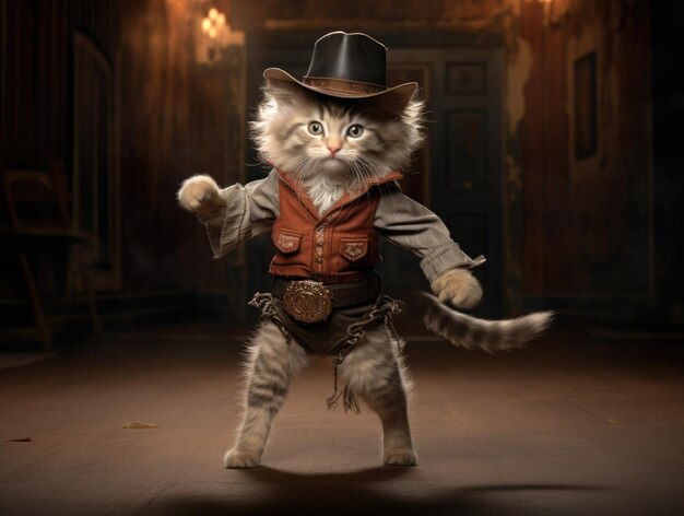 Foto van een kitten in cowboykleding