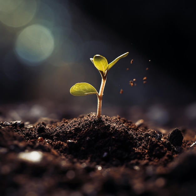 Foto van een klein boomjong boompje dat in de grond groeit