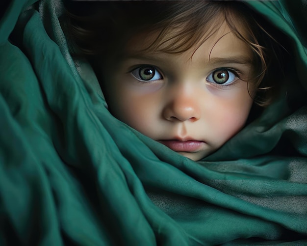 Foto van een klein meisje in een deken.