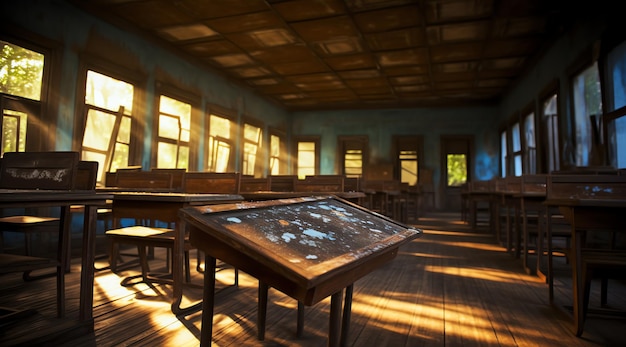 Foto van een leeg klaslokaal