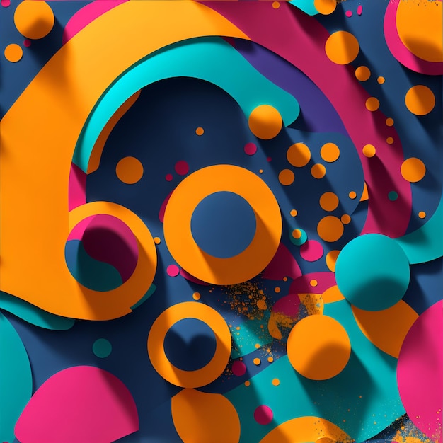 Foto van een levendig abstract schilderij met cirkels en stippen
