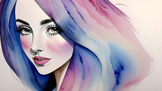 Foto foto van een levendig aquarelportret van een vrouw met een kleurrijk en expressief gezicht