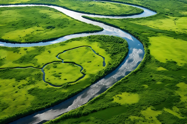 Foto van een luchtfoto van een weelderige groene vallei achtergrond