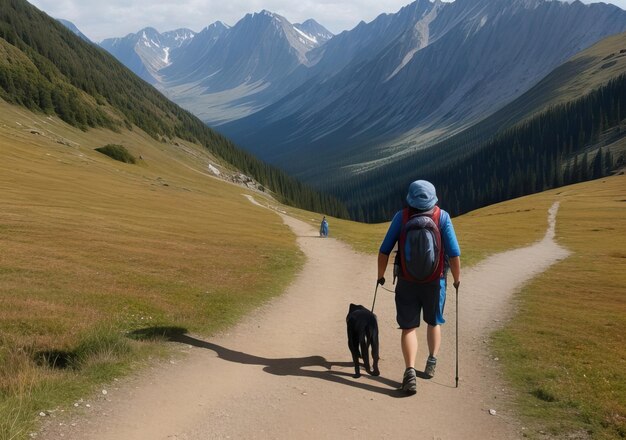 Foto foto van een man die op de berg loopt