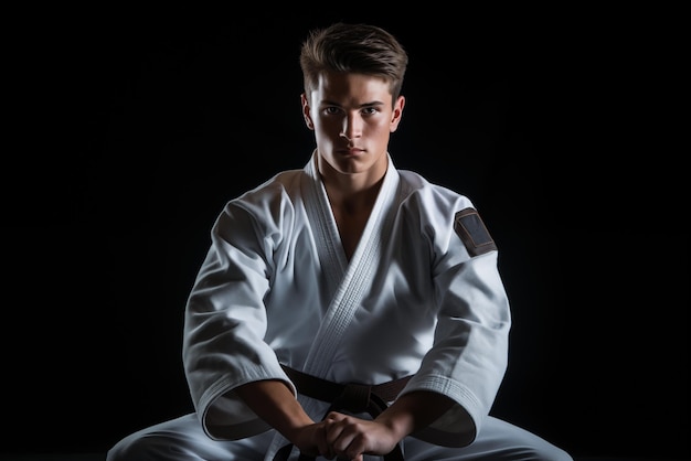 Foto foto van een man in judo-kleding, studioopname, foto van hoge kwaliteit.