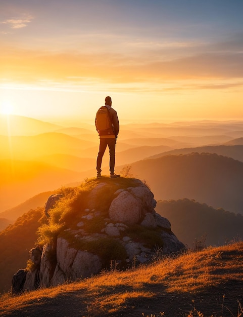 foto van een man op de top van de berg