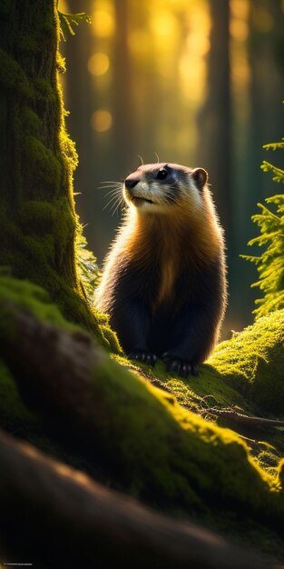 Foto van een marmot in het bos