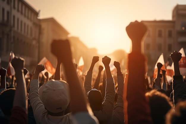 Foto van een menigte demonstranten die vechten voor hun rechten.